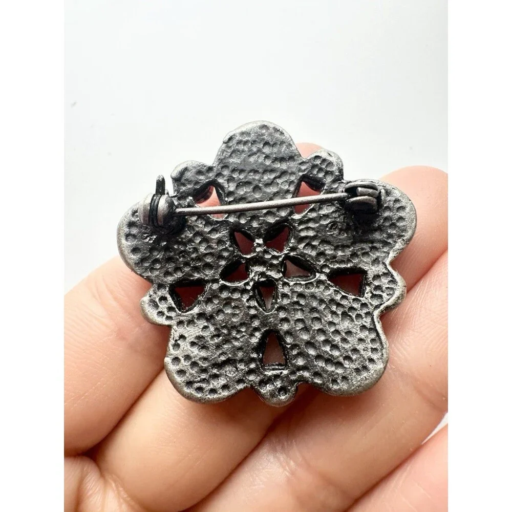 Red Enamel Flower Rhinestone Pin Brooch
